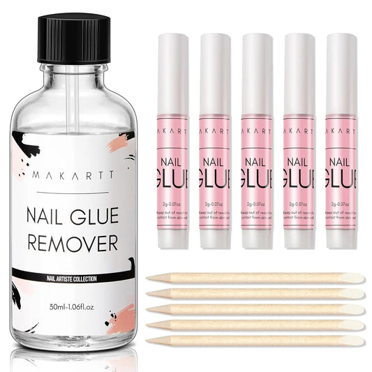 Makartt Nail Glue with Glue Remover Kit, Super Strong Nail Glue for Acrylic Nails Press on Nails,30Ml/ 50ML Glue off Debonder