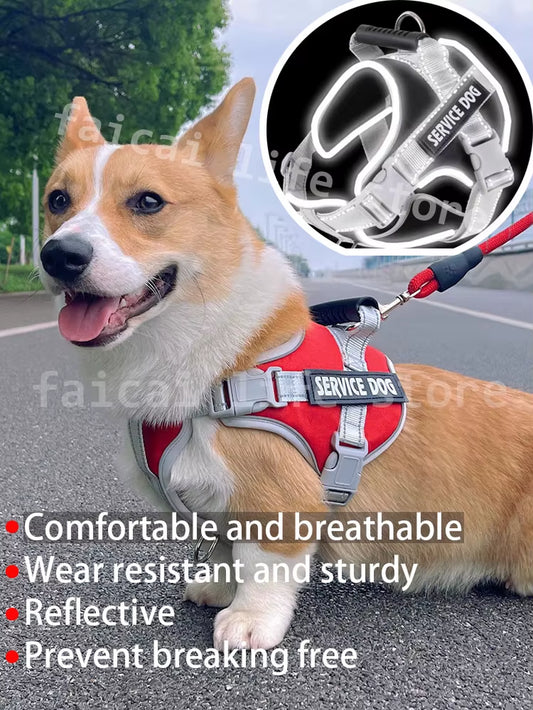 Personal Reflective Adjustable Dog Vest Service Dog Harness Large Dog Harness with Rubber Handle for Large Dog Walking Accessory