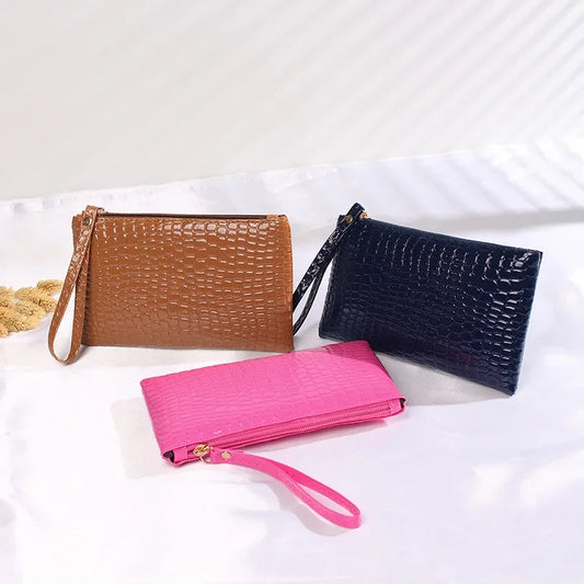 Women's Korean Crocodile PU Coin Purse – Multi-Use Clutch & Makeup Bag