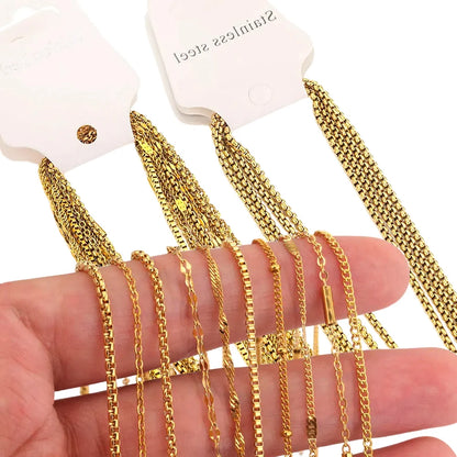 5Pcs Stainless Steel Bead Chain Cuba Cross O Ripple Chain Necklace Plated Gold 45CM Adjustable Chain Lobster Clasp DIY Necklace