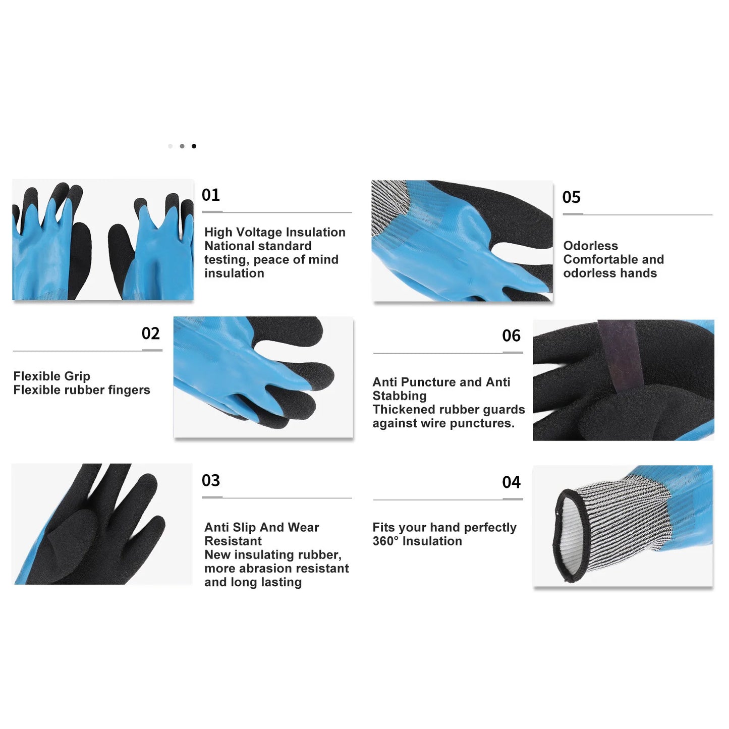 Electrical Insulated Rubber Gloves Insulation Work Gloves 1000V Voltage Proof 360° Electrical Insulated Gloves for Electrician
