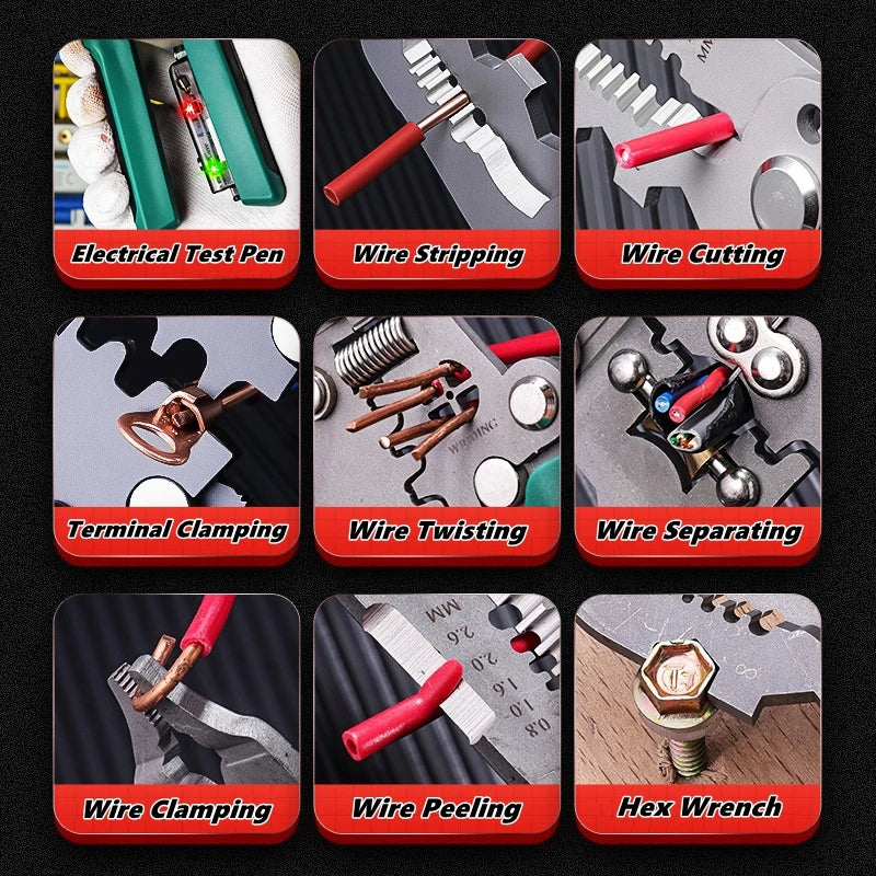 Multifunctional Wire Stripper with Electrical Test Pen Foldable Cable Cutter Crimper Tool, Electrical Folding Pliers for Cutting