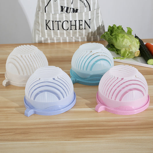 Creative Multi-functional Fruit Salad Bowl Cutter Fruit And Vegetable Lazy Cutting Bowl Cutting Vegetable Divider Kitchen Tool