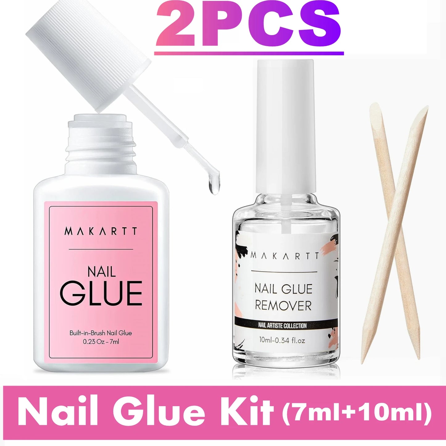 Makartt Nail Glue with Glue Remover Kit, Super Strong Nail Glue for Acrylic Nails Press on Nails,30Ml/ 50ML Glue off Debonder