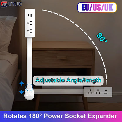Electrical Wall Plug Rotates Electrical Outlet Extender Adjustable Length Power Outlets Extender Power Socket for Nightstand