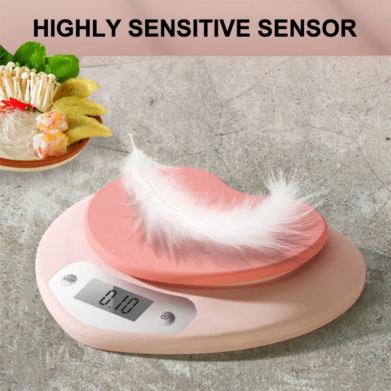 Multi-Function Kitchen Baking Scale Pink Heart-Shaped Portable High-Precision Digital Scale 5Kg/1G 3Kg/0.1G LCD Electronic Scale