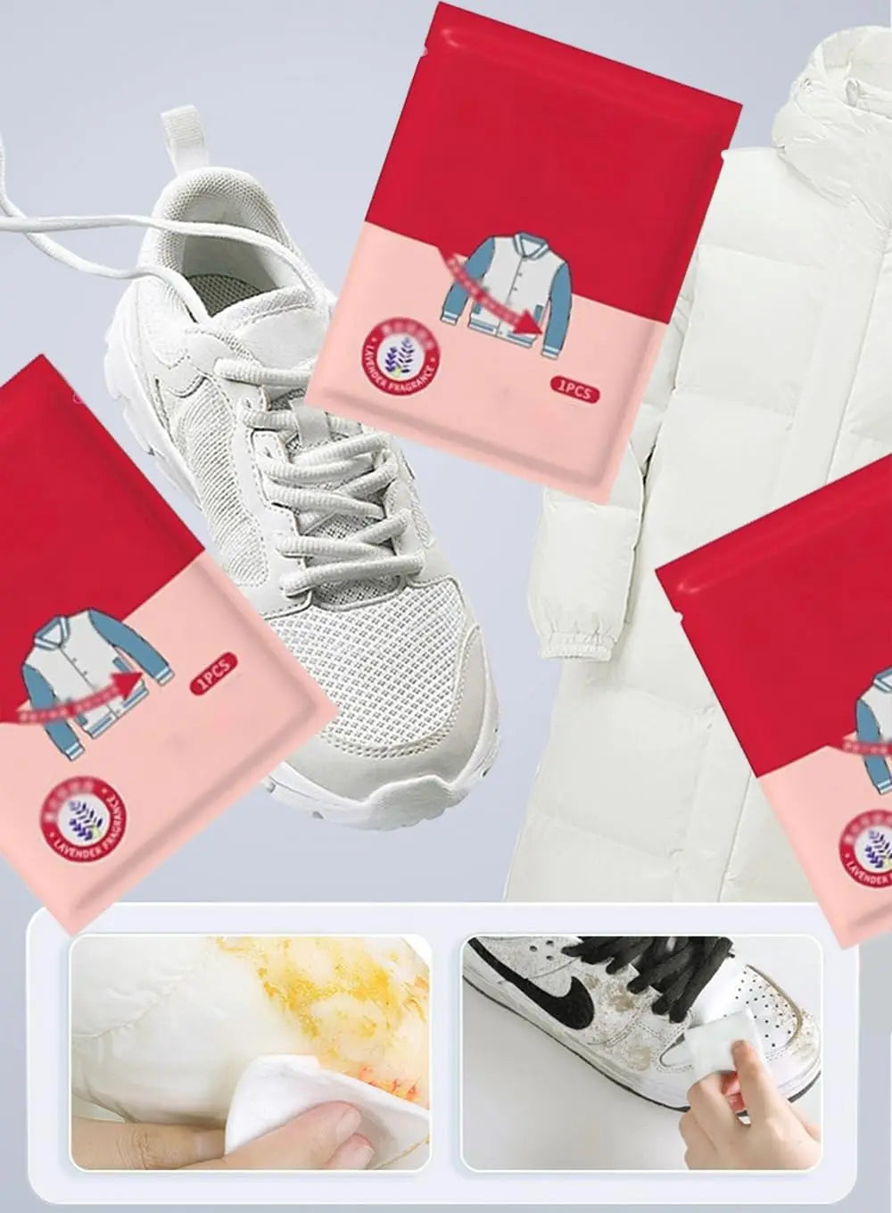 20Pcs Clothing Stain Removal Wet Wipes Multi Functional Non Washing and Stain Removing Wet Wipes for down Cotton Leather Jacket