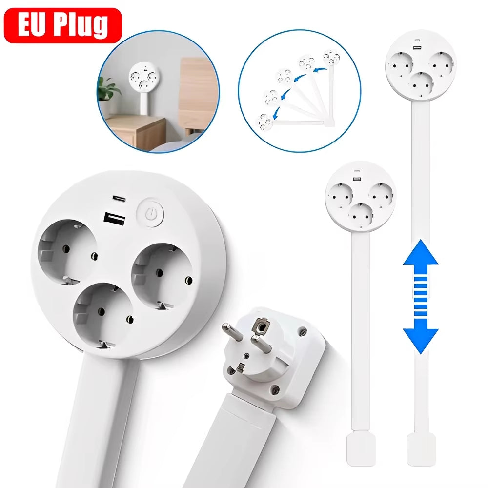 Electrical Wall Plug Rotates Electrical Outlet Extender Adjustable Length Power Outlets Extender Power Socket for Nightstand