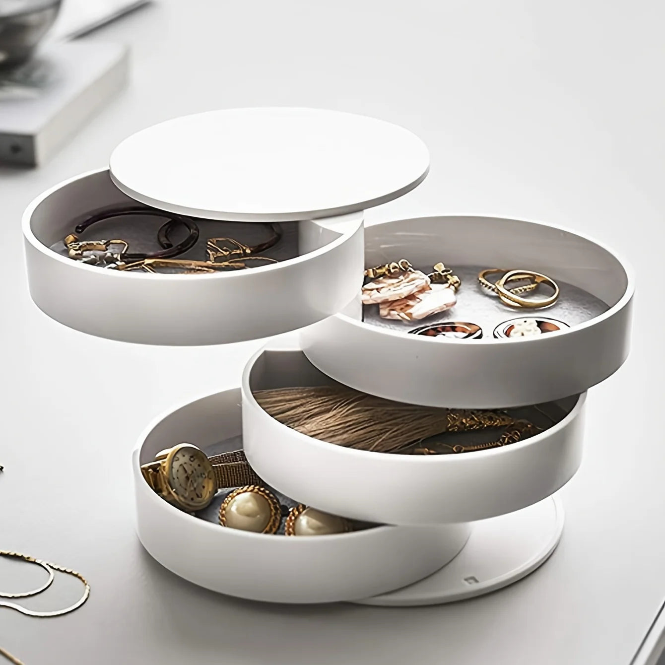 Rotating Multi-Layer Desktop Storage Box Hair Accessories Jewelry Makeup Boxnwith Lid Dustproof Jewelry Box Jewelry Storage Box
