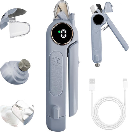 2-In-1 Dog Cat Nail Clipper & Grinder with LED Light (Grey) | Pet Nail Trimmers for Large Medium Small Dogs Cats Quick Sensor Safety Guard USB Rechargeable 2 LED Lights 3 Speed Grinder