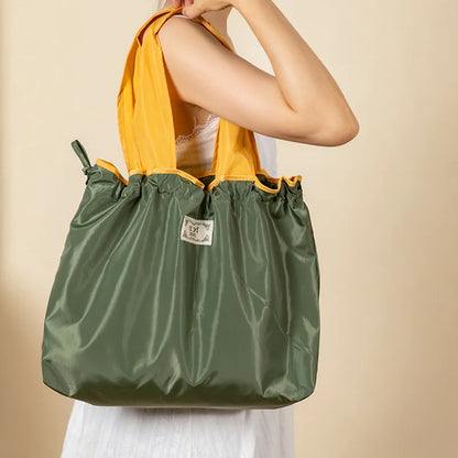 Women Fashion Shopping Bag Eco Large Polyester Beach Bag Tote Large Capacity Reusable Drawstring Bag Nylon Foldable Grocery Bag