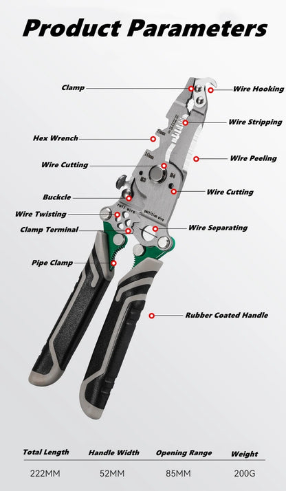 Multifunctional Wire Stripper with Electrical Test Pen Foldable Cable Cutter Crimper Tool, Electrical Folding Pliers for Cutting