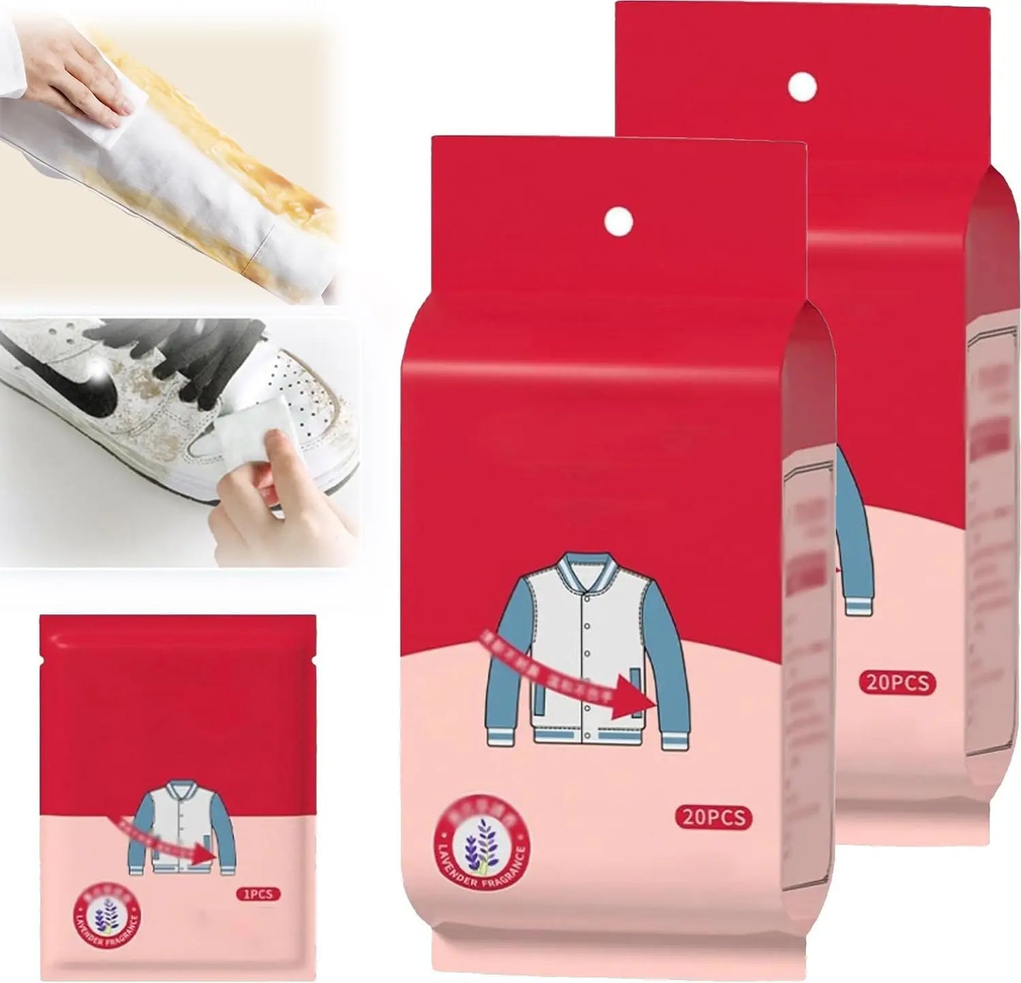 20Pcs Clothing Stain Removal Wet Wipes Multi Functional Non Washing and Stain Removing Wet Wipes for down Cotton Leather Jacket