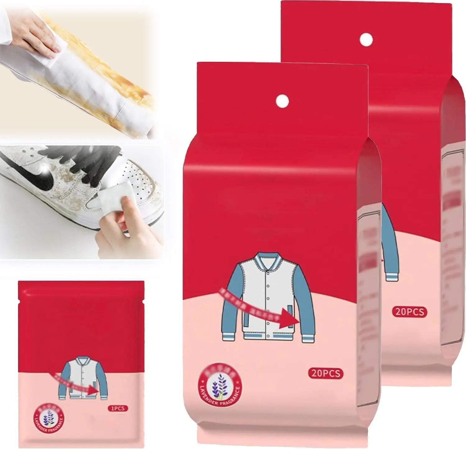 20Pcs Clothing Stain Removal Wet Wipes Multi Functional Non Washing and Stain Removing Wet Wipes for down Cotton Leather Jacket