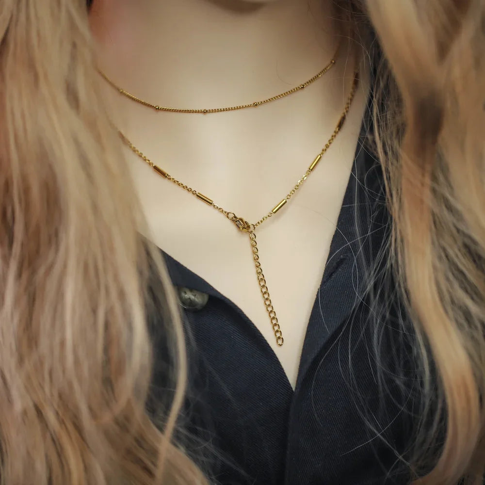 5Pcs Stainless Steel Bead Chain Cuba Cross O Ripple Chain Necklace Plated Gold 45CM Adjustable Chain Lobster Clasp DIY Necklace