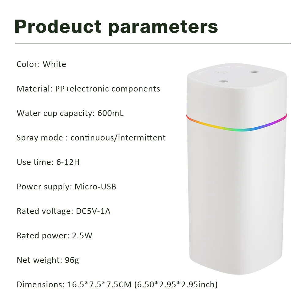 Portable Nano Mist Sprayer – 600ml Aroma Oil Diffuser