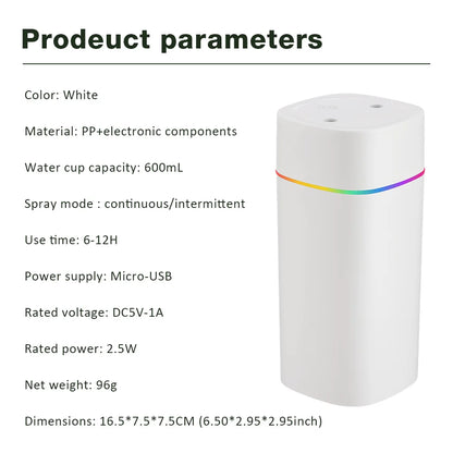 Portable Nano Mist Sprayer – 600ml Aroma Oil Diffuser