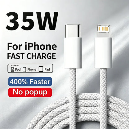 35W Fast Charge Braided USB-C Cable – PD Quick Charging Data Cable for iPhone, 1m/2m