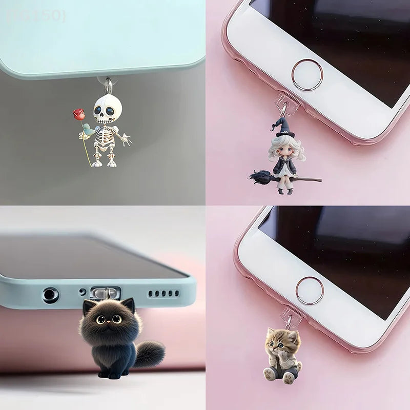 Cute Cat & Dog Dust Plug Pendant – Type-C Charging Port Protector for iPhone