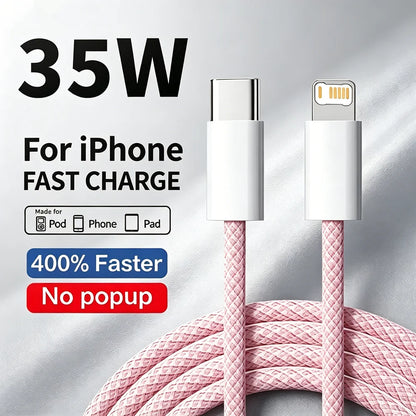 35W Fast Charge Braided USB-C Cable – PD Quick Charging Data Cable for iPhone, 1m/2m