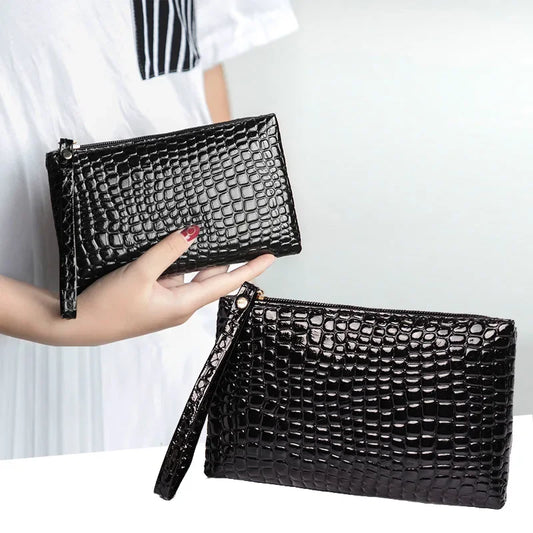 Women's Korean Crocodile PU Coin Purse – Multi-Use Clutch & Makeup Bag