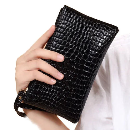 Women's Korean Crocodile PU Coin Purse – Multi-Use Clutch & Makeup Bag