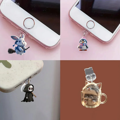 Cute Cat & Dog Dust Plug Pendant – Type-C Charging Port Protector for iPhone