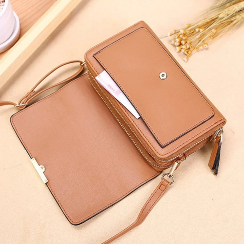 Women's Korean PU Leather Wallet – Large Capacity Multi-Card Crossbody Phone Bag