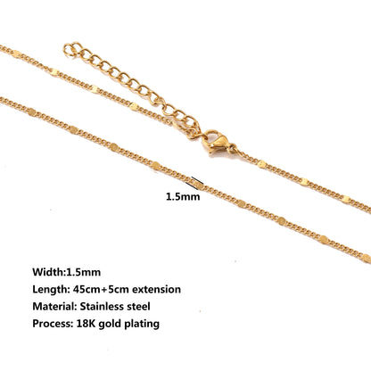 5Pcs Stainless Steel Bead Chain Cuba Cross O Ripple Chain Necklace Plated Gold 45CM Adjustable Chain Lobster Clasp DIY Necklace