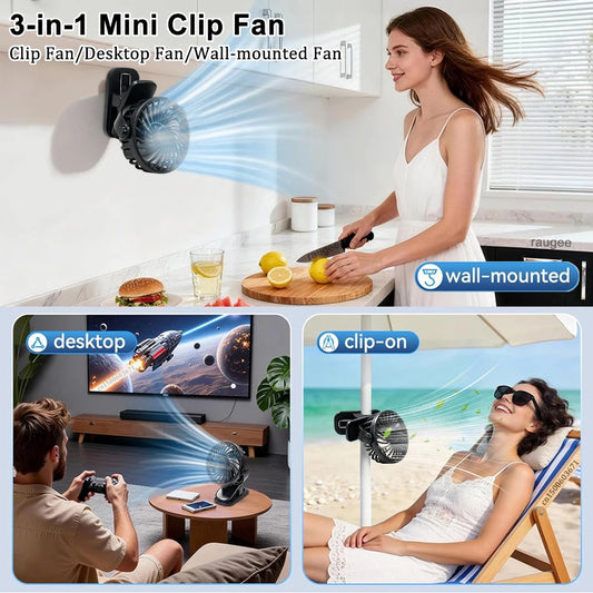 Mini Clip Fan – USB Rechargeable Stroller & Desk Fan