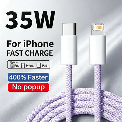 35W Fast Charge Braided USB-C Cable – PD Quick Charging Data Cable for iPhone, 1m/2m