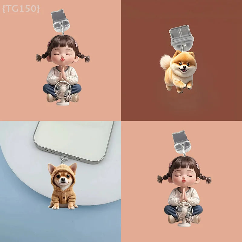 Cute Cat & Dog Dust Plug Pendant – Type-C Charging Port Protector for iPhone