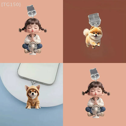 Cute Cat & Dog Dust Plug Pendant – Type-C Charging Port Protector for iPhone