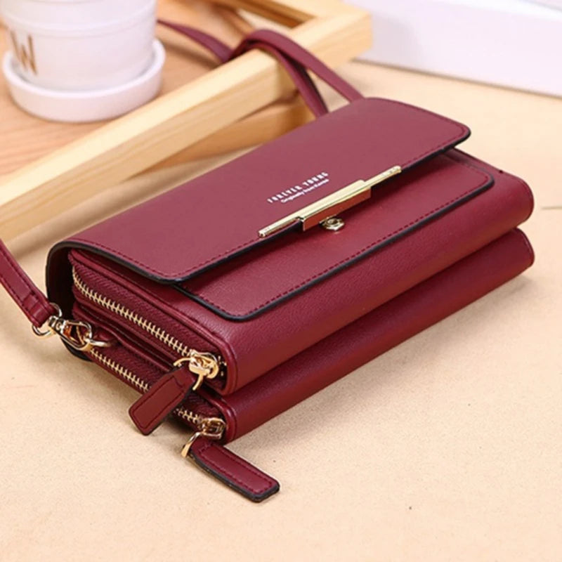 Women's Korean PU Leather Wallet – Large Capacity Multi-Card Crossbody Phone Bag