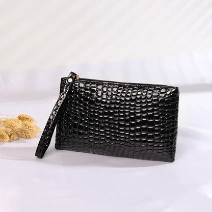 Women's Korean Crocodile PU Coin Purse – Multi-Use Clutch & Makeup Bag