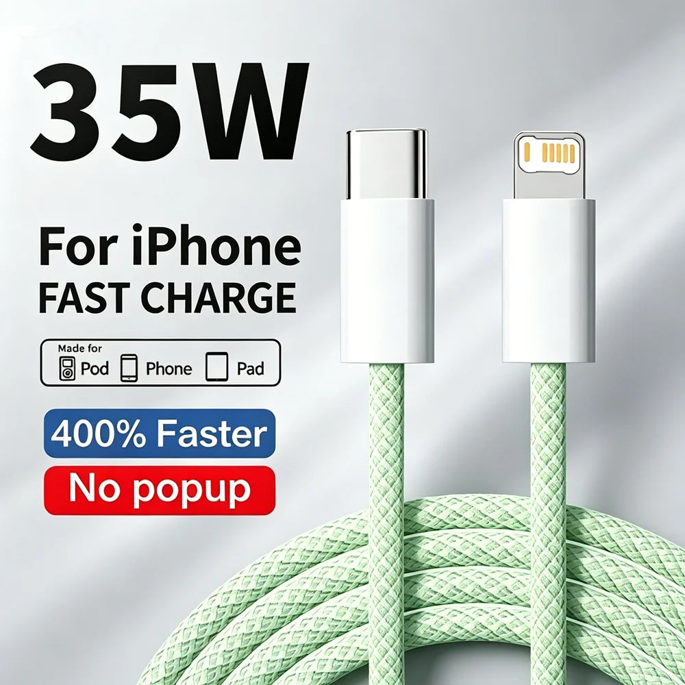 35W Fast Charge Braided USB-C Cable – PD Quick Charging Data Cable for iPhone, 1m/2m