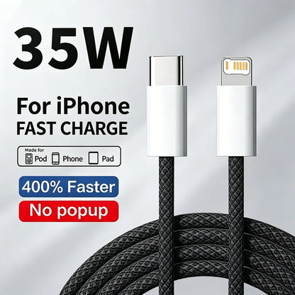 35W Fast Charge Braided USB-C Cable – PD Quick Charging Data Cable for iPhone, 1m/2m