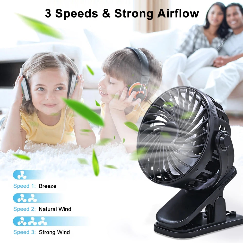 Mini Clip Fan – USB Rechargeable Stroller & Desk Fan