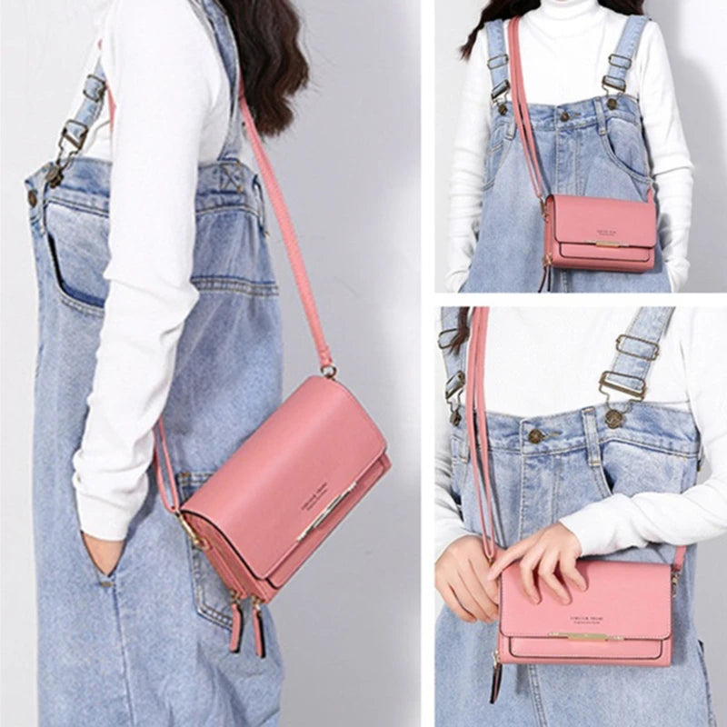 Women's Korean PU Leather Wallet – Large Capacity Multi-Card Crossbody Phone Bag