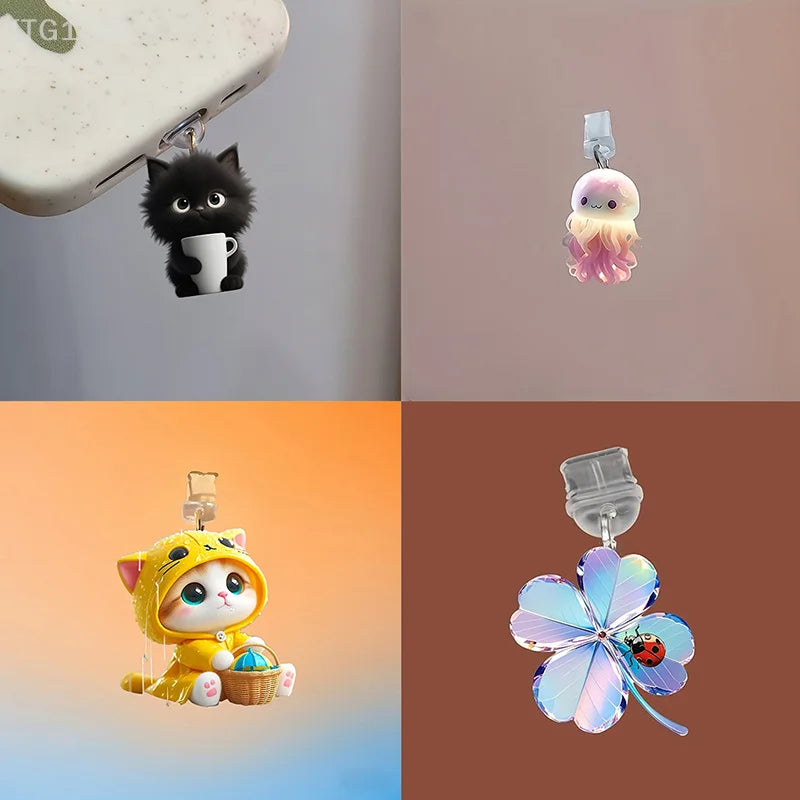 Cute Cat & Dog Dust Plug Pendant – Type-C Charging Port Protector for iPhone