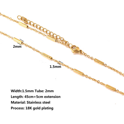 5Pcs Stainless Steel Bead Chain Cuba Cross O Ripple Chain Necklace Plated Gold 45CM Adjustable Chain Lobster Clasp DIY Necklace