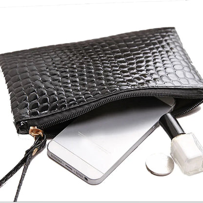 Women's Korean Crocodile PU Coin Purse – Multi-Use Clutch & Makeup Bag