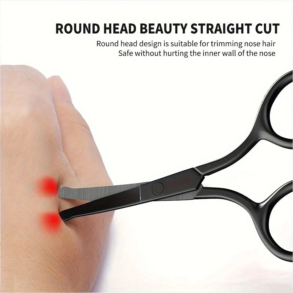 Stainless Steel Nose Hair Scissors – Round Head Safety Trimmer, Silver Mirror Finish