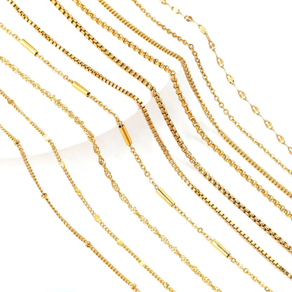 5Pcs Stainless Steel Bead Chain Cuba Cross O Ripple Chain Necklace Plated Gold 45CM Adjustable Chain Lobster Clasp DIY Necklace