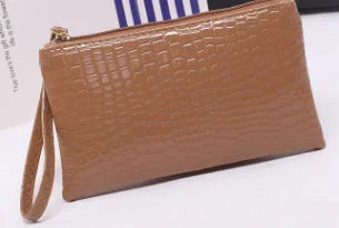 Women's Korean Crocodile PU Coin Purse – Multi-Use Clutch & Makeup Bag