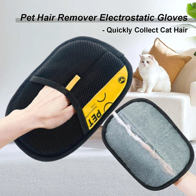Electrostatic Pet Hair Remover Glove – Reusable 2-in-1 Grooming Glove & Lint Roller