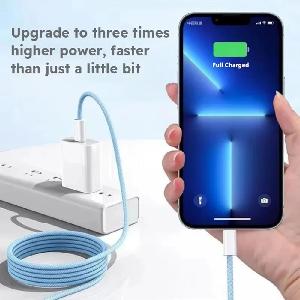 35W Fast Charge Braided USB-C Cable – PD Quick Charging Data Cable for iPhone, 1m/2m