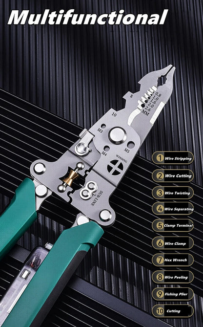 Multifunctional Wire Stripper with Electrical Test Pen Foldable Cable Cutter Crimper Tool, Electrical Folding Pliers for Cutting