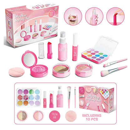 10 Pcs Simulation Girl Beauty Play Cosmetics Set Educational Makeup Toys Princess Play House Cosmetics Bag Gifts for Kids Girl