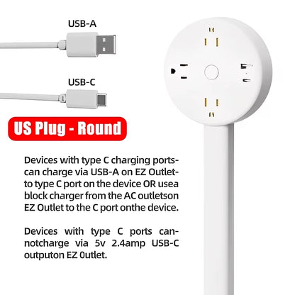 Electrical Wall Plug Rotates Electrical Outlet Extender Adjustable Length Power Outlets Extender Power Socket for Nightstand